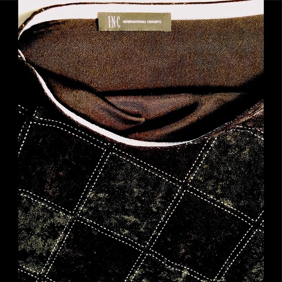 INC black Faux Suede White diagonal stitching plaid design bias cut mini size 6 - Picture 8 of 15